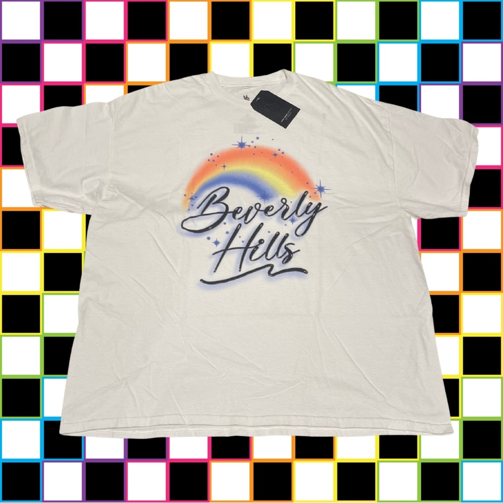 🌈 Rainbow Beverly Hills Pixelated Graphic Tee 90’s Airbrush Vibes!